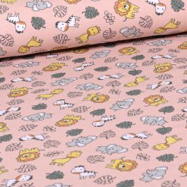 Tissu Jersey Coton Bio Savanaa Sur Fond Rose Nude Par Cm