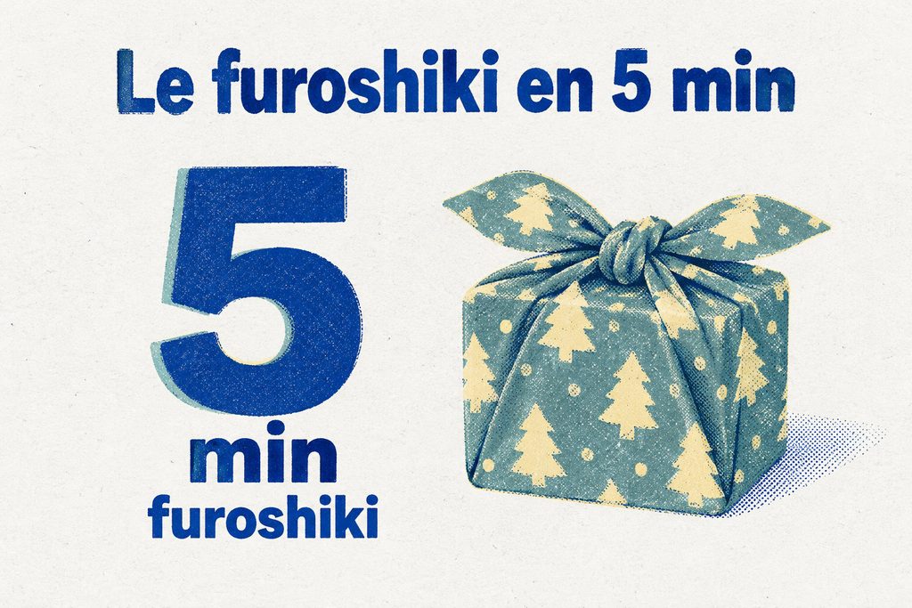 Un carré de tissu noué autour d’un cadeau suffit pour réaliser ce projet en 5 min.