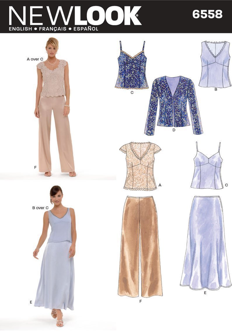 Patron New Look 6558 Ensemble Hauts, Pantalon, Jupe, Veste
