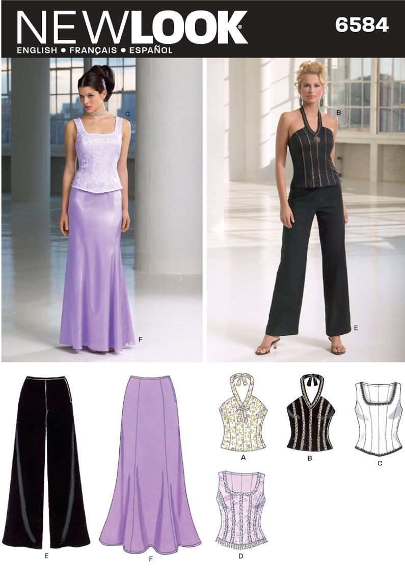 Patron New Look 6584 Ensemble Débardeur/Dos Nu, Pantalon/Jupe