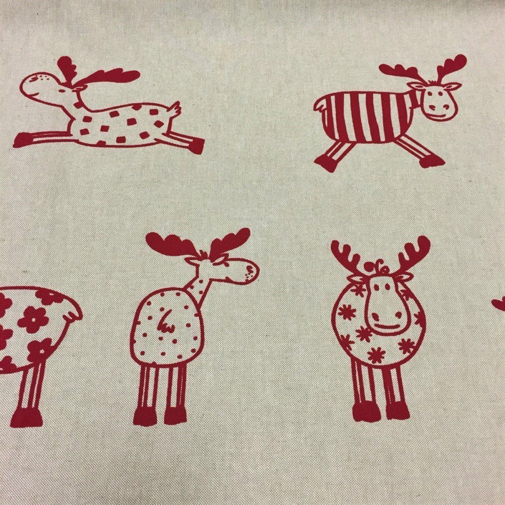 Tissu Toile De Coton Beige Caribous Rouges