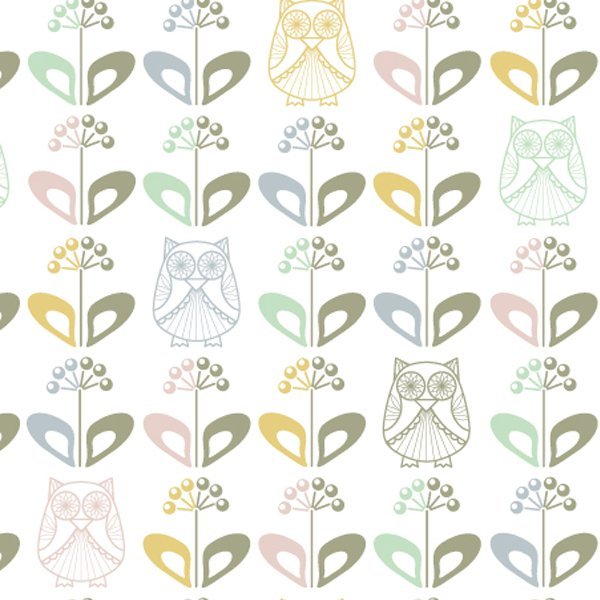 Tissu Popeline de coton Christel G Design Mme Hibou au Jardin Scandinave