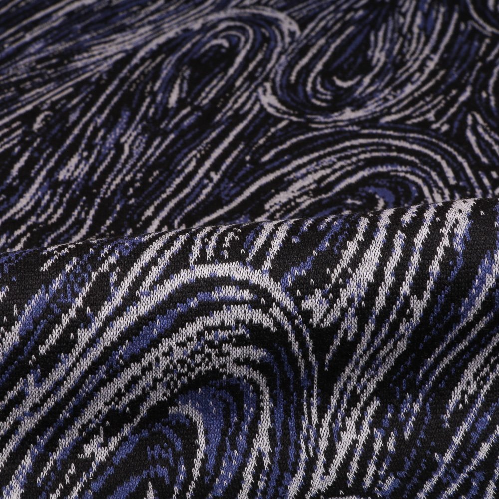 Tissu Gianni Maille Jersey Marine Tourbillons Blanc et pervenche