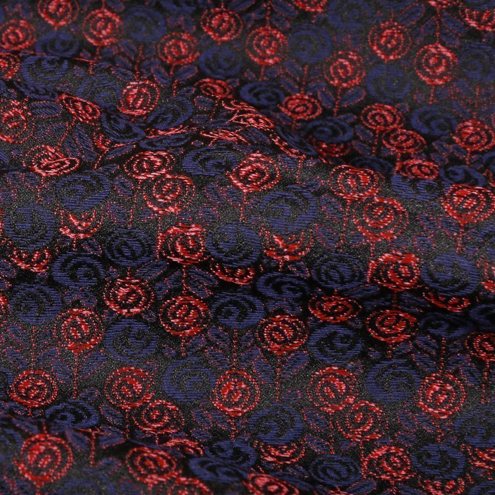 Tissu Gianni Jacquard Satiné Léger Marine Roses Rouges