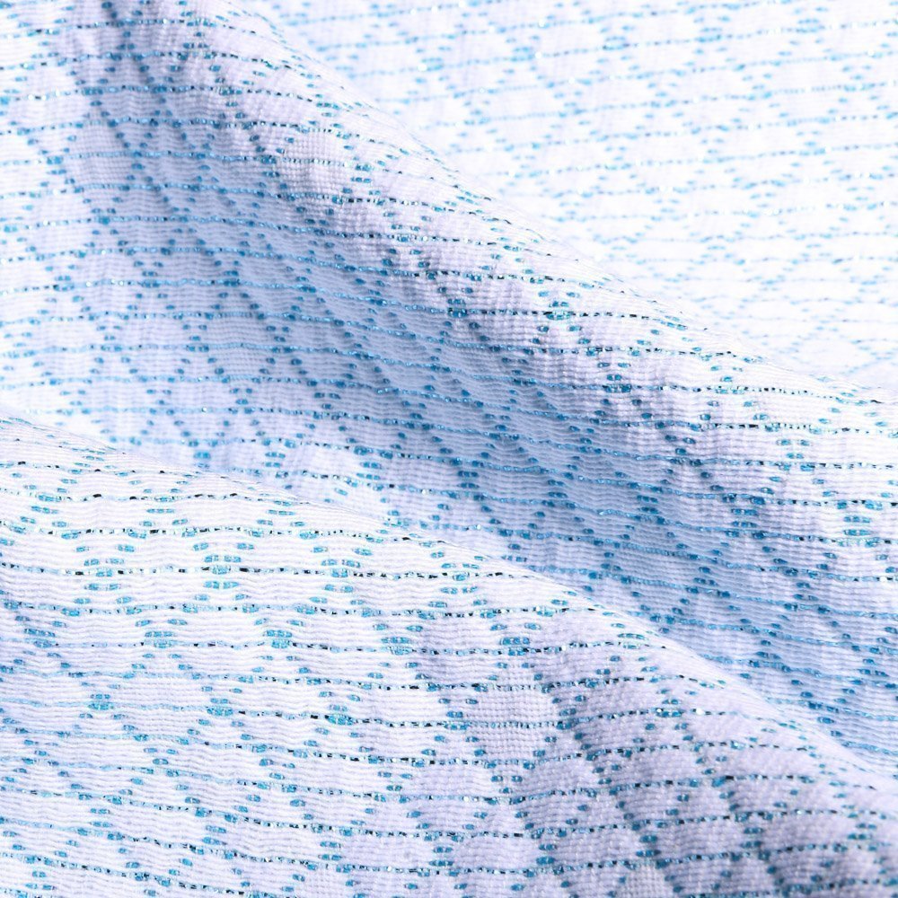 Tissu Gianni Jacquard Lurex Léger Blanc Losanges Turquoise