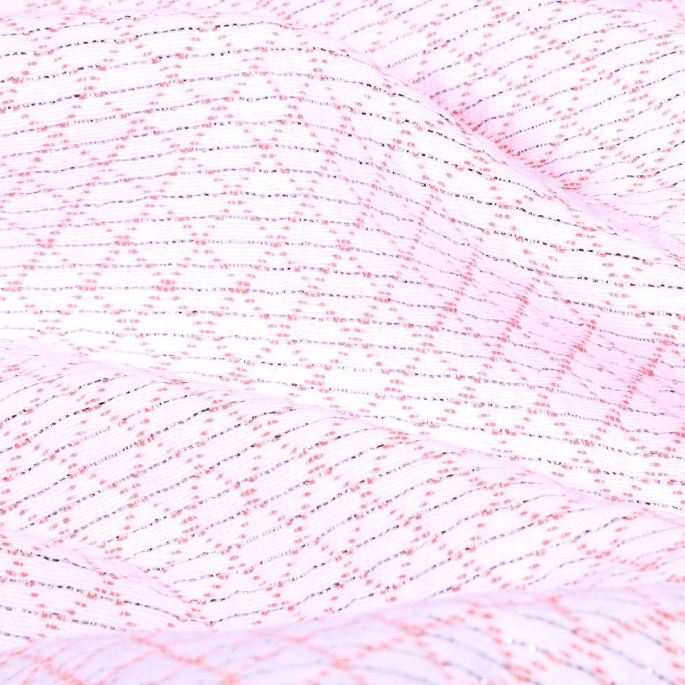Tissu Gianni Jacquard Lurex Léger Blanc Losanges Roses
