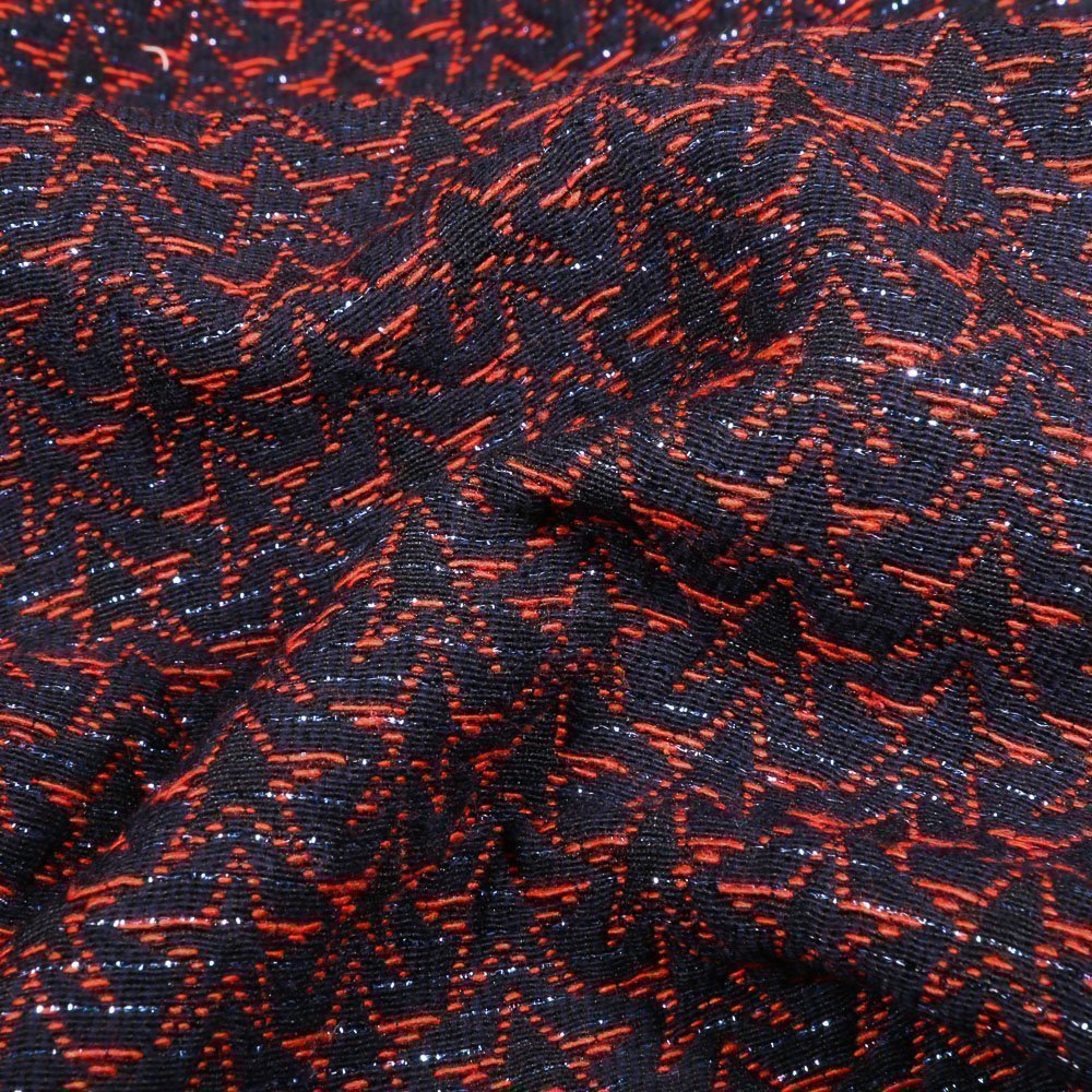 Tissu Gianni Jacquard Lurex Léger Marine Etoiles Rouges