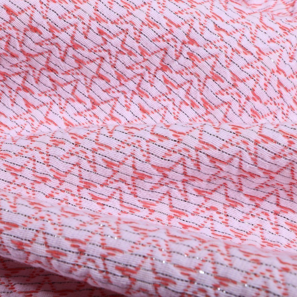 Tissu Gianni Jacquard Lurex Léger Blanc Etoiles Roses