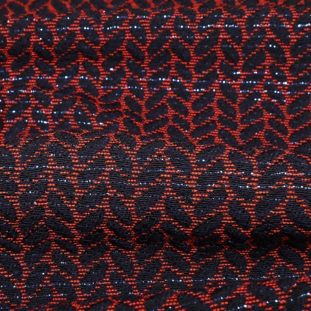 Tissu Gianni Jacquard Lurex Léger Marine Chevrons Rouges