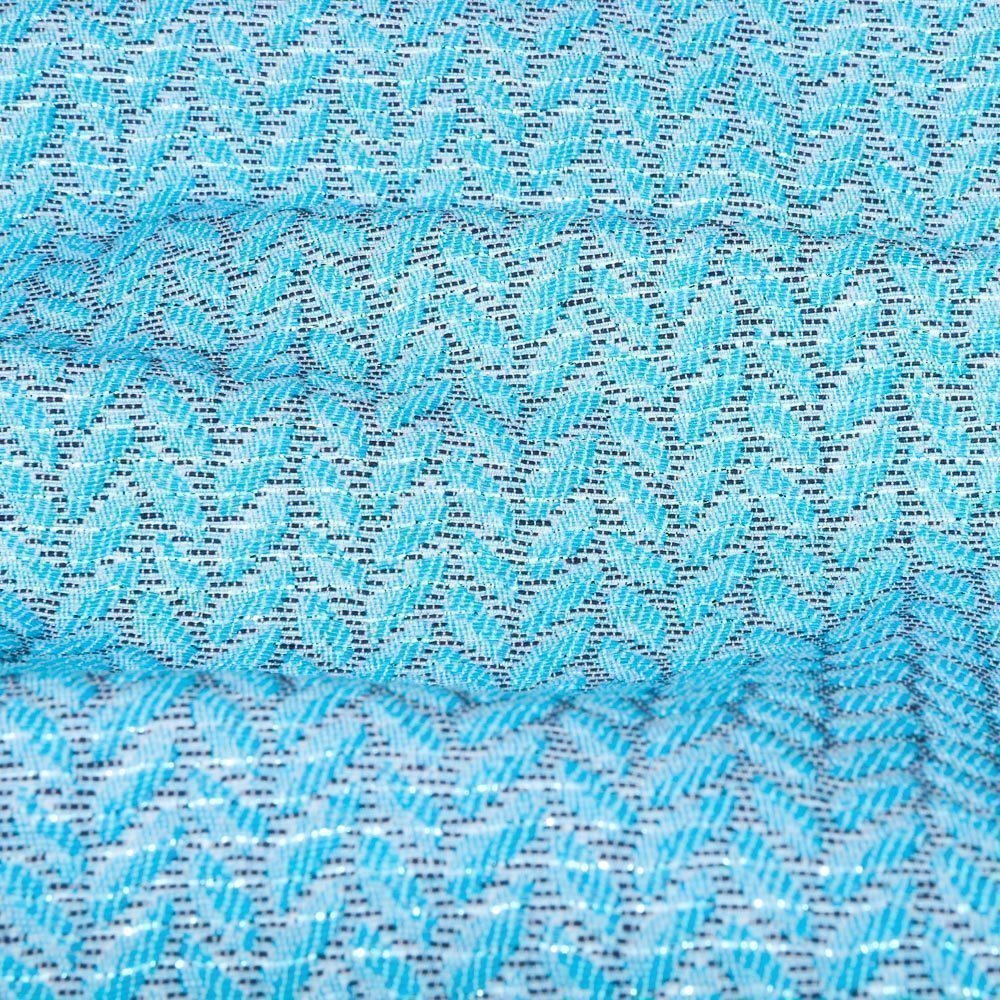 Tissu Gianni Jacquard Lurex Léger Blanc Chevrons Turquoise