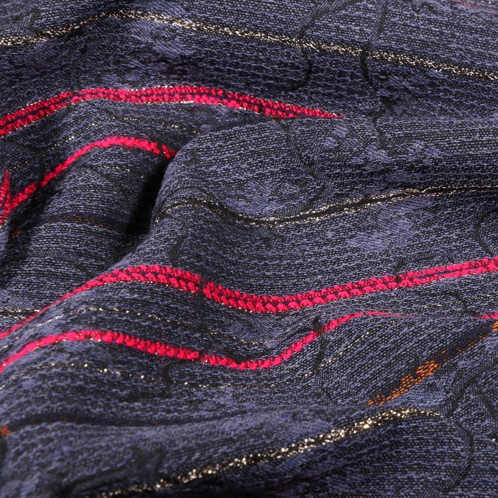 Tissu Gianni Maille Lurex Bleu marine Double rayures Fuchsia et argent