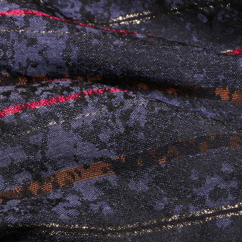 Tissu Gianni Maille Lurex Bleu marine Rayures Fuchsia et argent