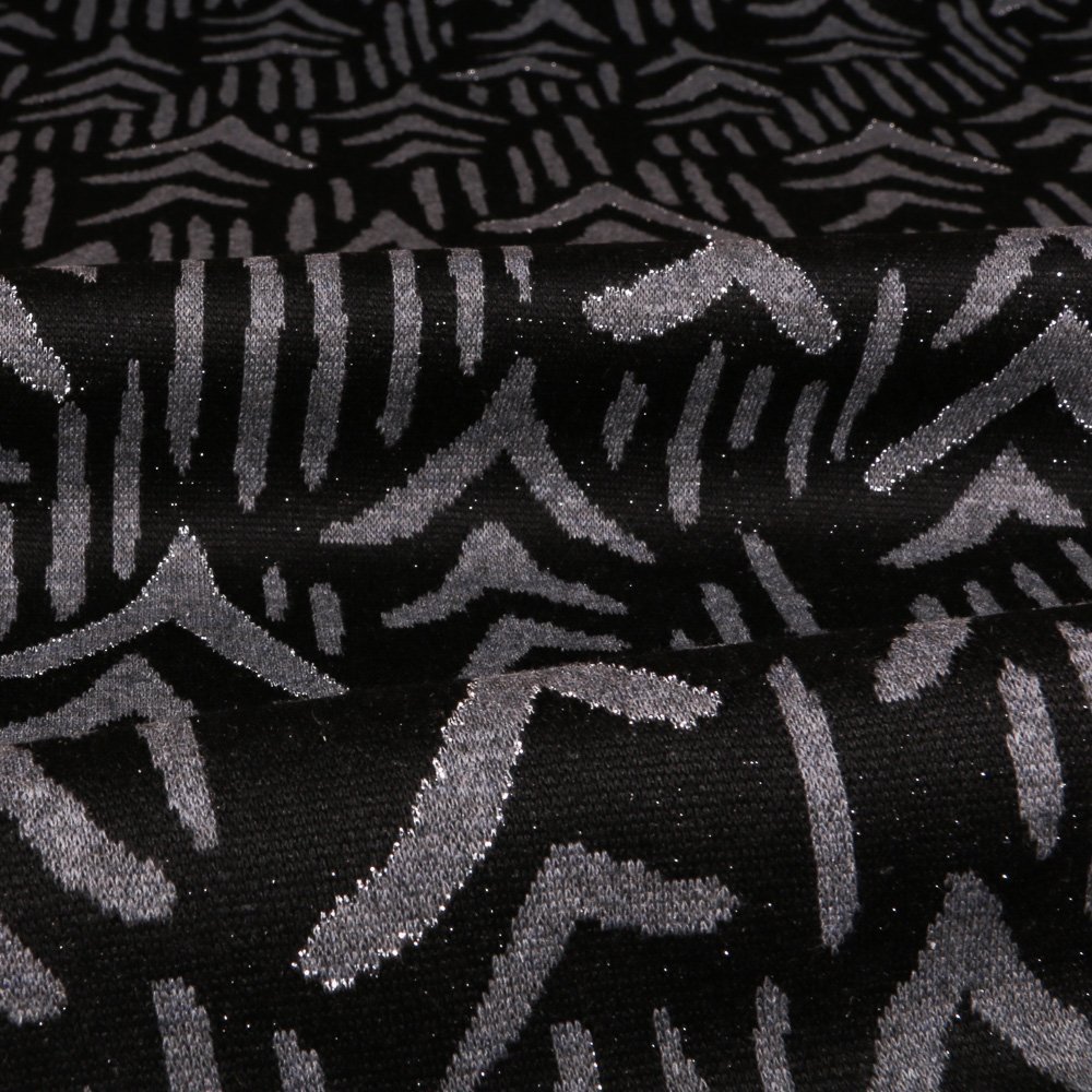 Tissu Gianni Maille Lurex Noir Chevrons Argent