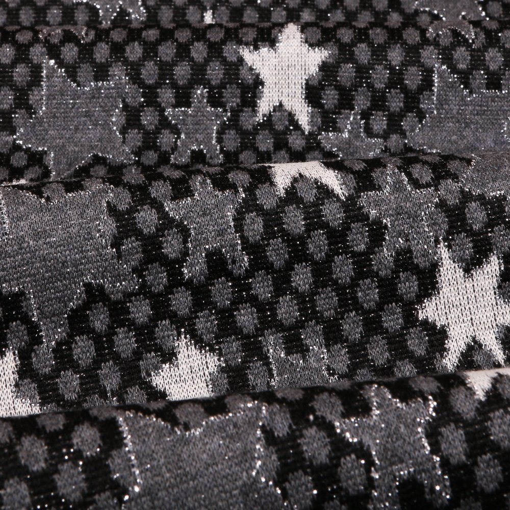 Tissu Gianni Maille Lurex Noir Etoiles et pois Grises et blanches