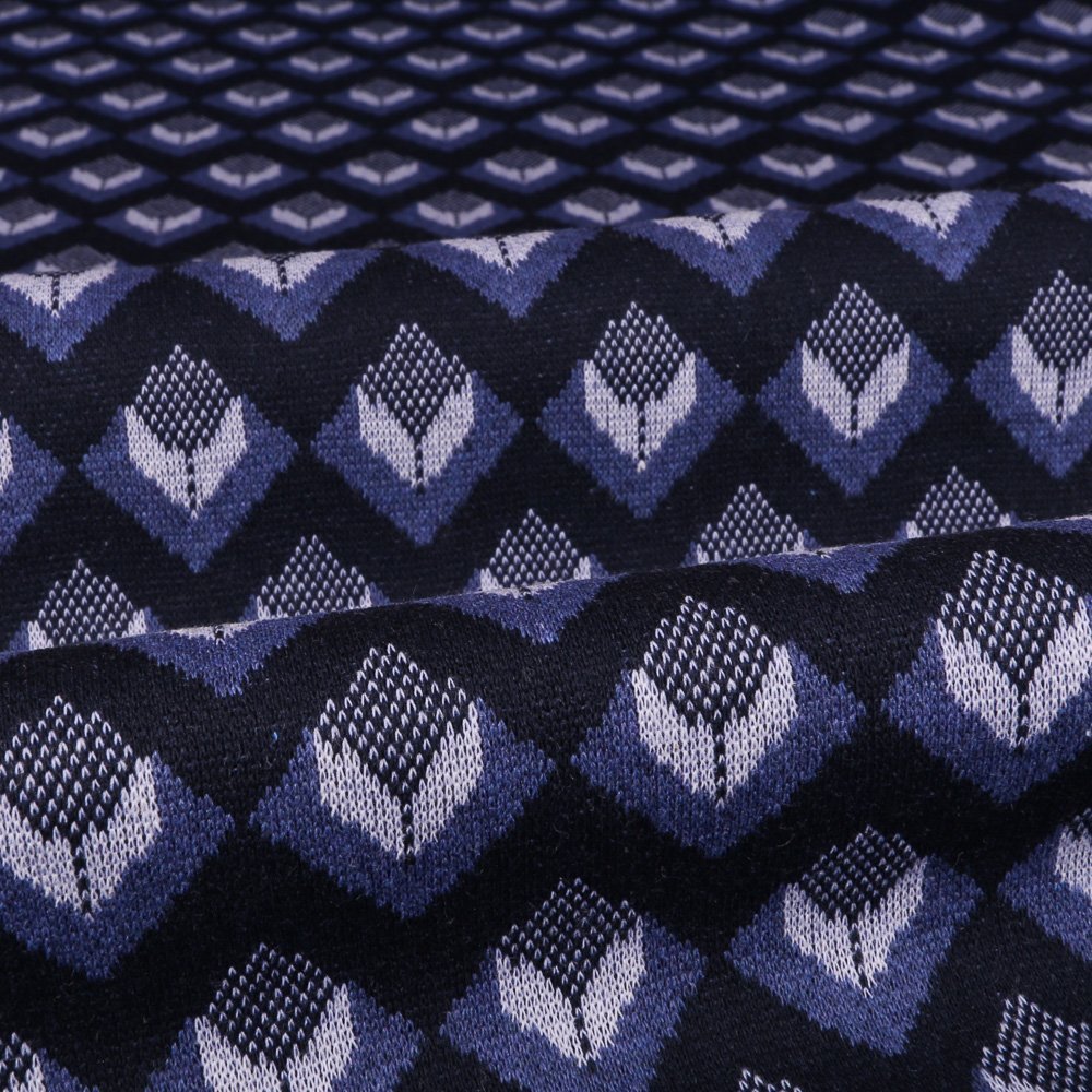 Tissu Gianni Maille Marine Losanges et chevrons Blancs et pervenche