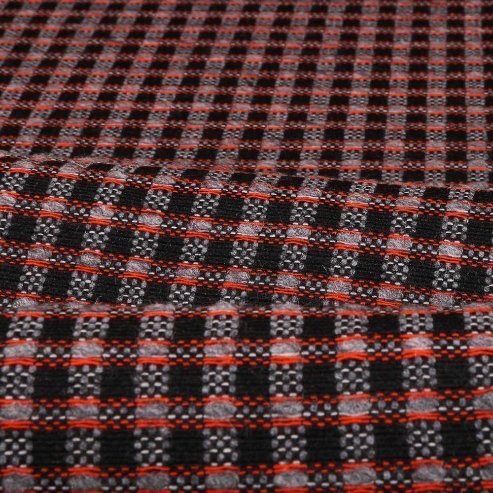 Tissu Gianni Jacquard Lainage Marine Carreaux Rouges et gris