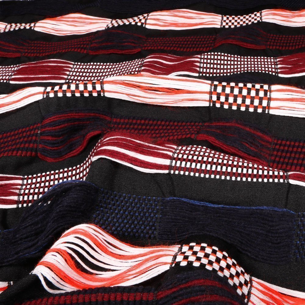 Tissu Gianni Jacquard Lainage Noir Rayures Bordeaux et oranges