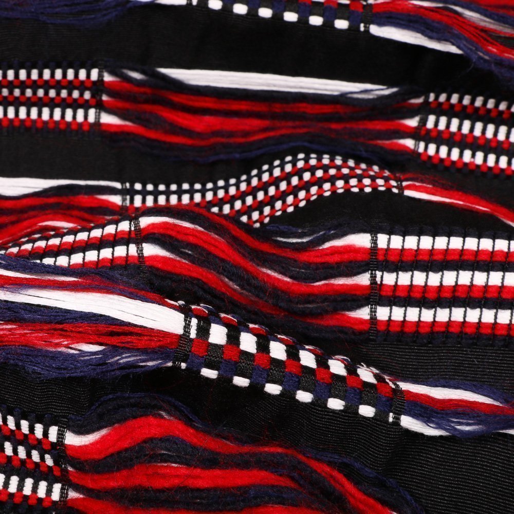 Tissu Gianni Jacquard Lainage Bleu marine Rayures Rouges et blanches