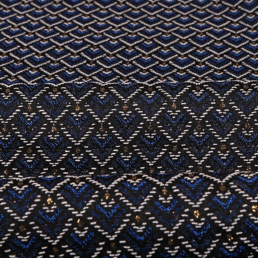 Tissu Gianni Maille Lurex Or Losanges Blancs et bleu