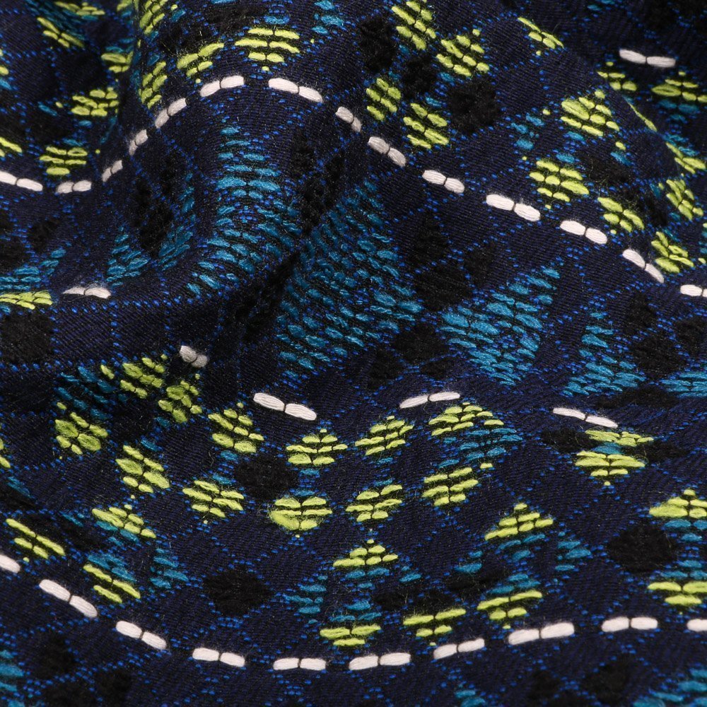 Tissu Gianni Jacquard Lainage Noir Vagues triangulaires Jaunes et bleues