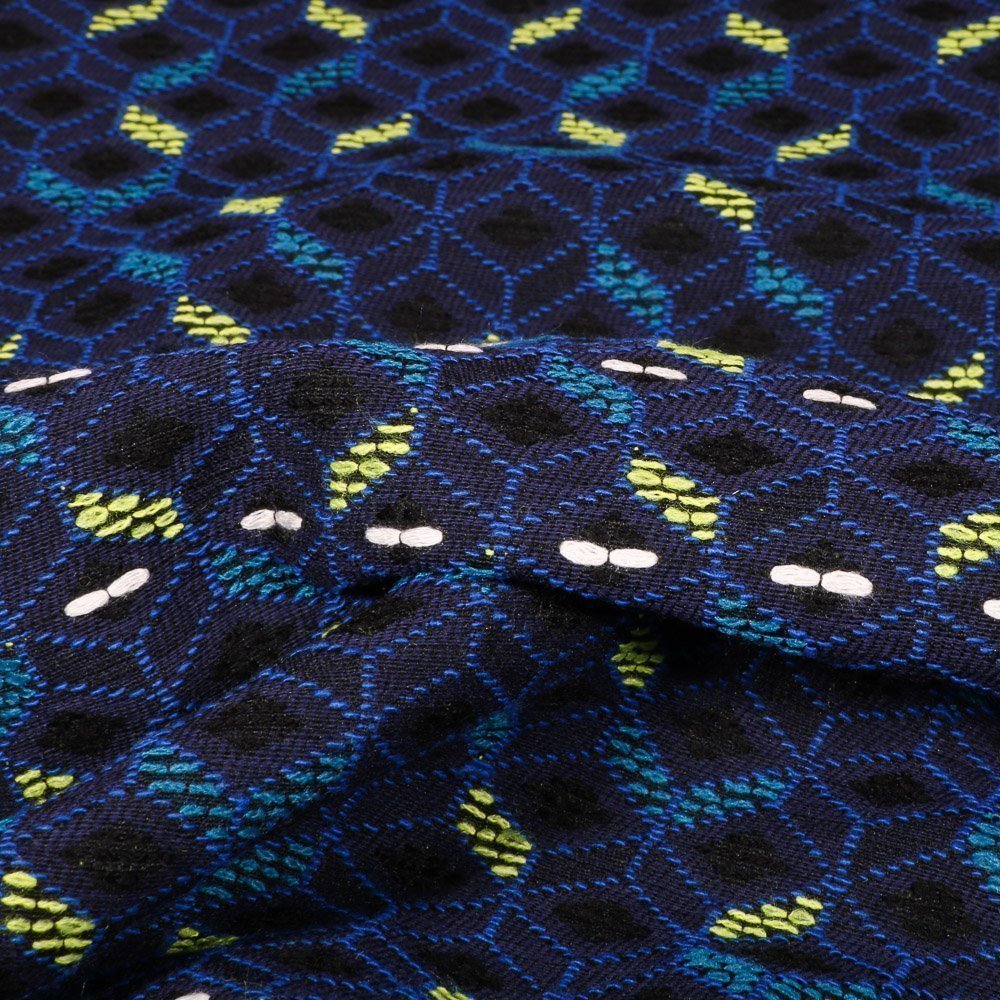 Tissu Gianni Jacquard Lainage Noir Losanges entremelés Jaunes et bleues