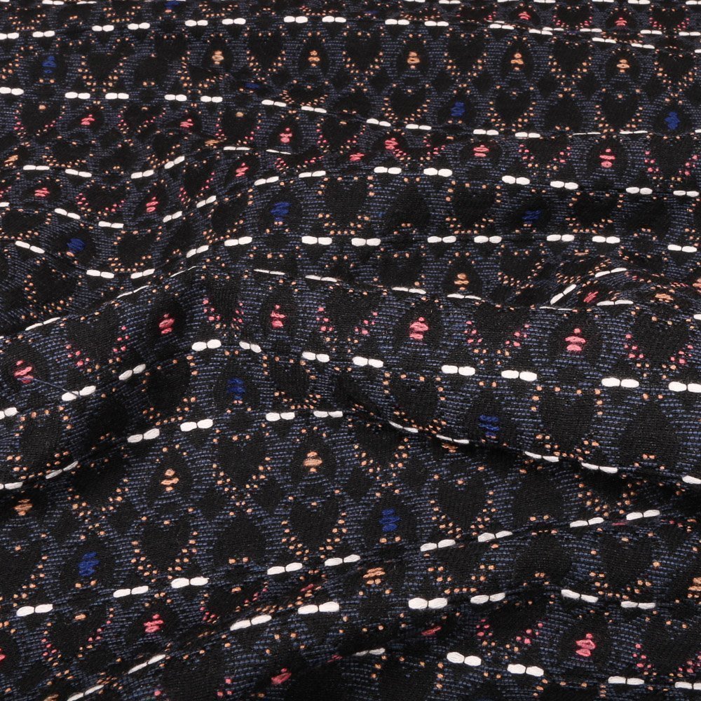 Tissu Gianni Jacquard Anthracite Aztèques Noirs, bleus, oranges