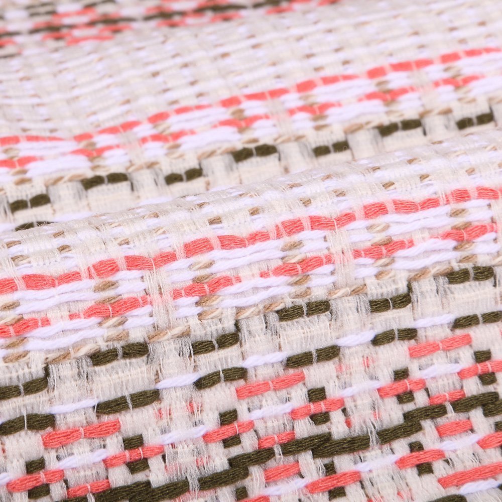 Tissu Gianni Jacquard Ecru Bandes Roses et kaki