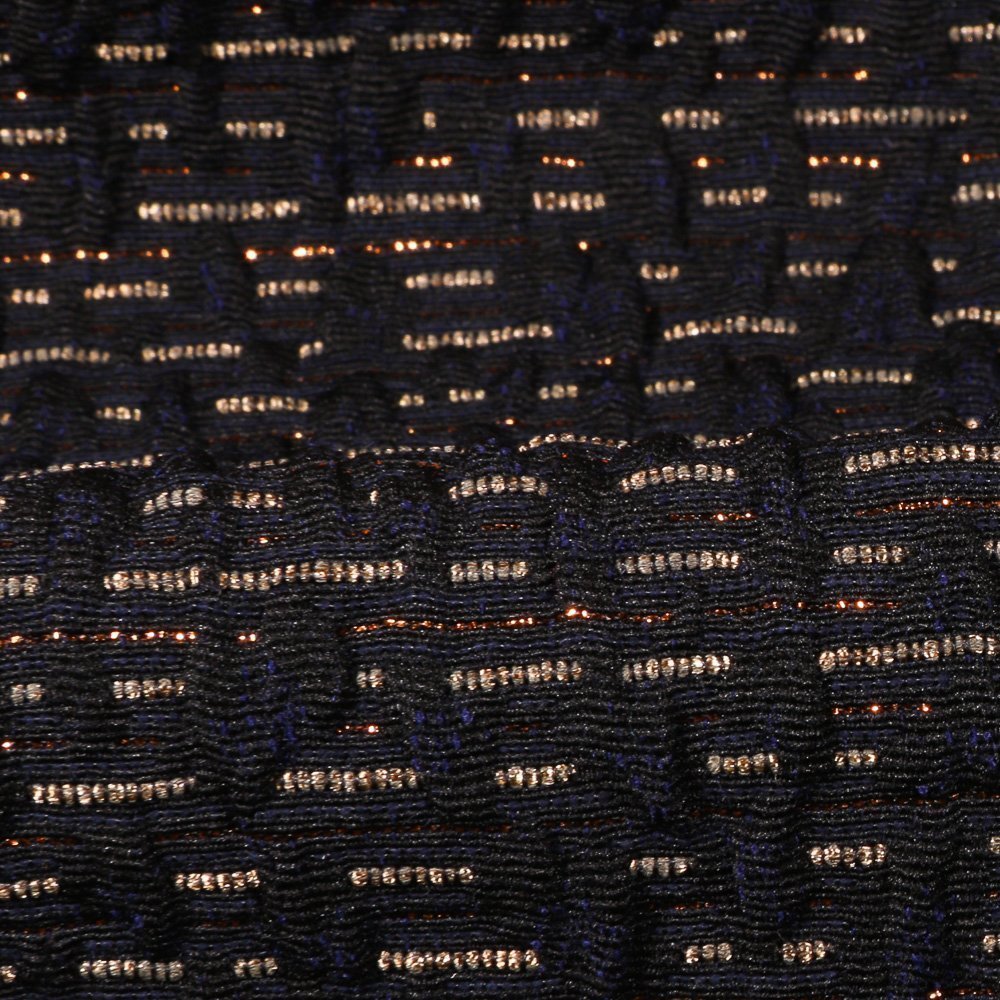 Tissu Gianni Jacquard Lurex Léger Marine Traits Or et cuivre