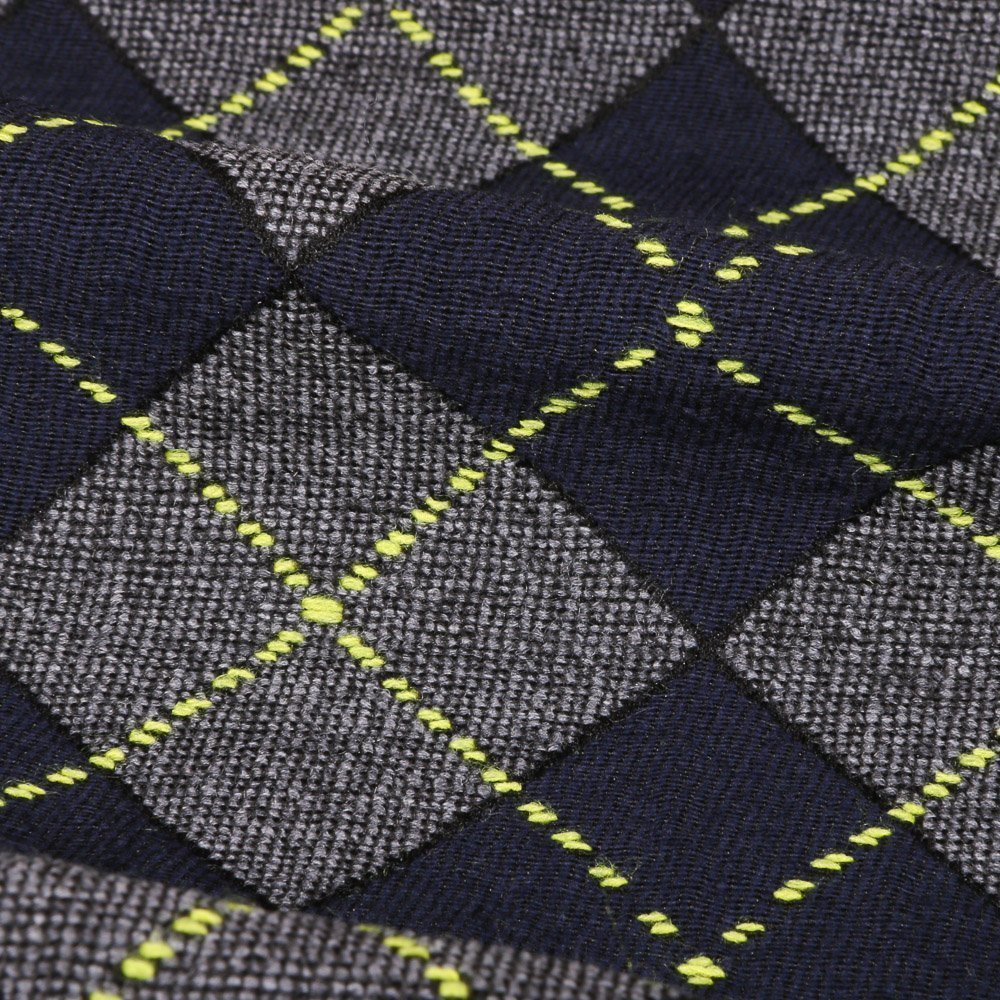 Tissu Gianni Jacquard Lainage Losanges entremelés Marine et gris