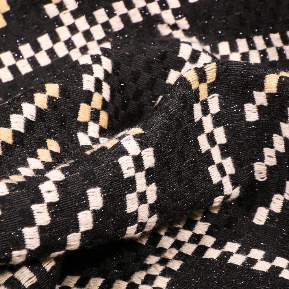 Tissu Gianni Jacquard Lainage Lurex Carrés Gris, blancs et beiges