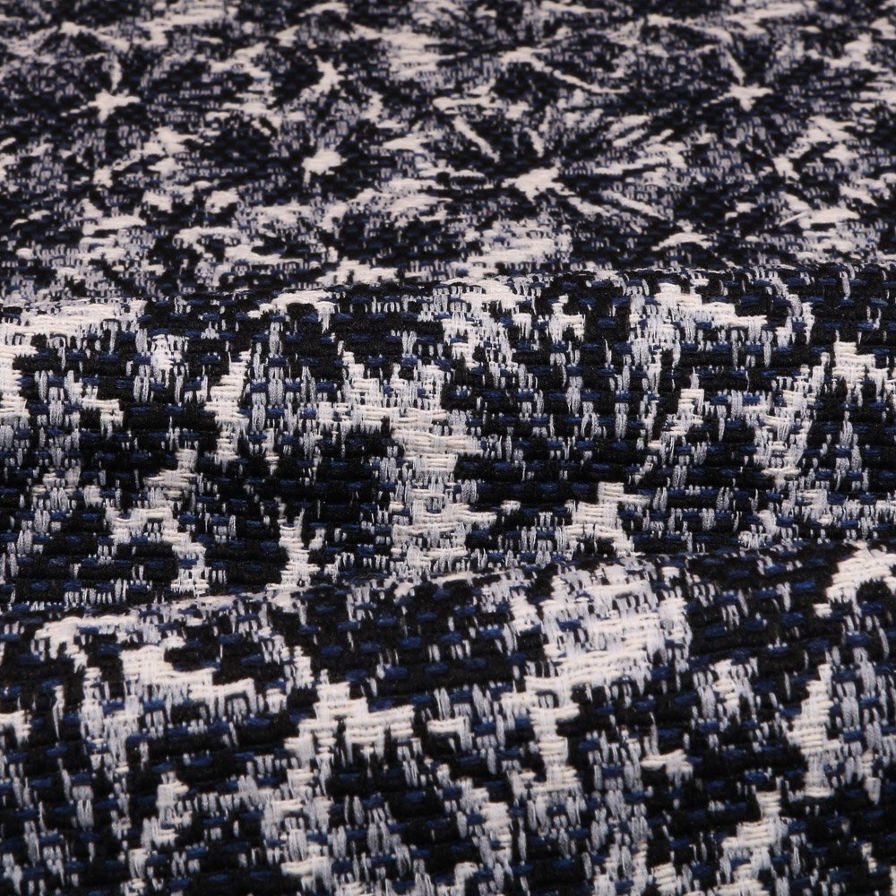 Tissu Gianni Jacquard Lainage Marine Etoiles liées Blanches