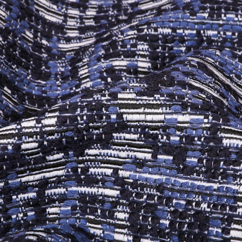 Tissu Gianni Tweed Bleu Fil d'argent Blanc