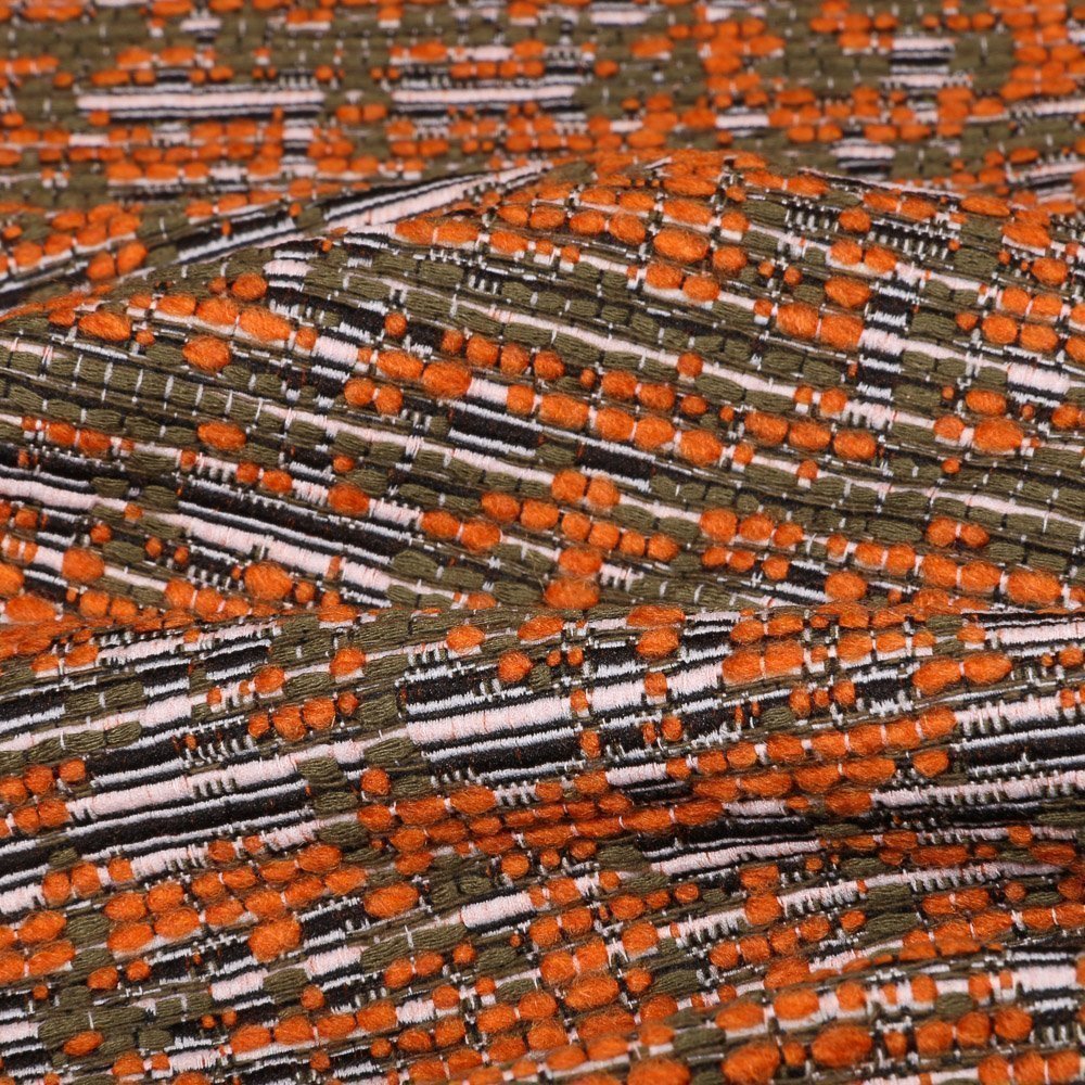 Tissu Gianni Tweed Orange Fil d'argent Kaki