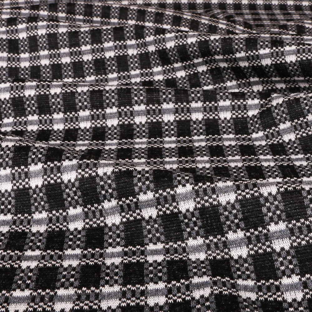 Tissu Gianni Maille Jersey Noir Carreaux Blancs et gris