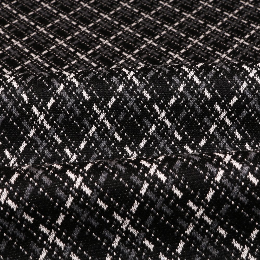 Tissu Gianni Maille Noir Losanges pointillés Blancs