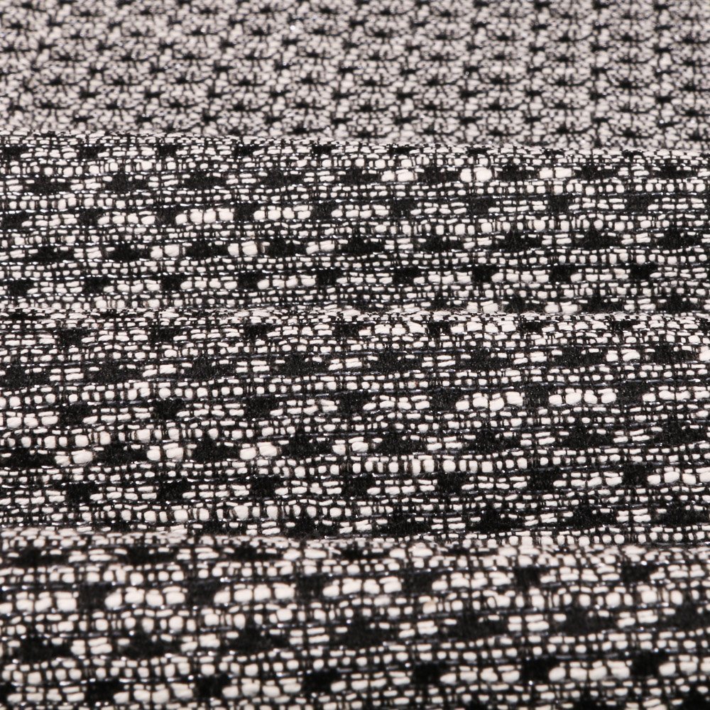 Tissu Gianni Jacquard Lurex Blanc Points Noir