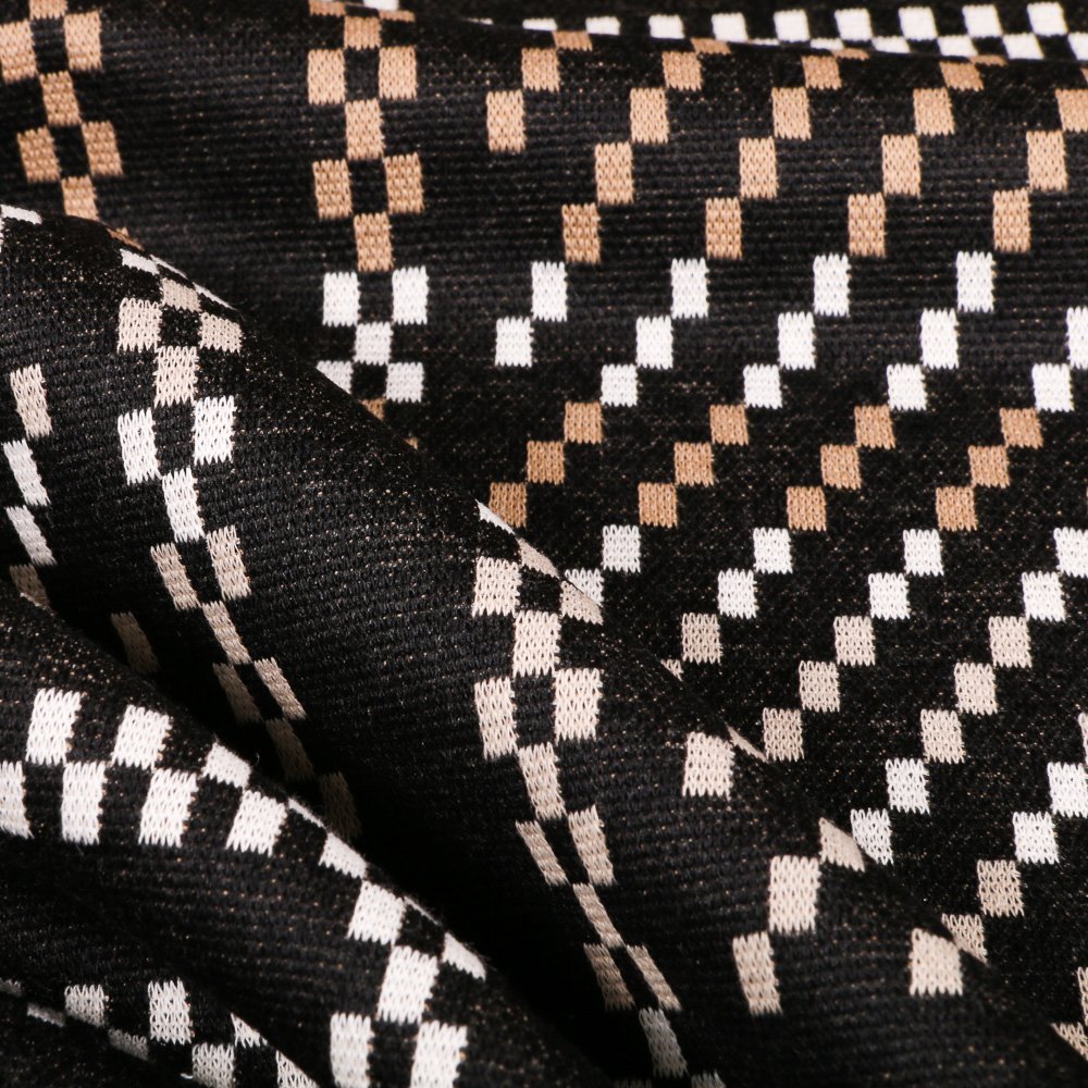 Tissu Gianni Maille Extensible Noir Carrés Beiges et blancs