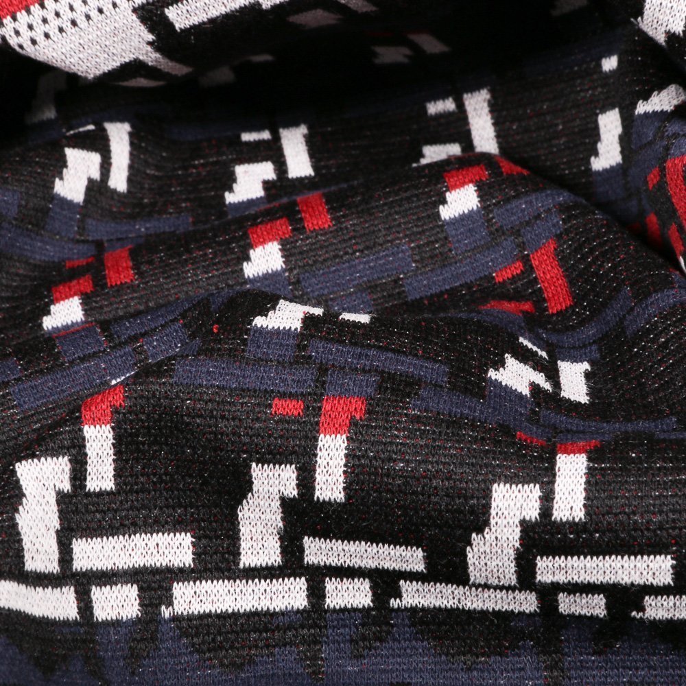 Tissu Gianni Maille Extensible Noir Tetris Rouges et bleus