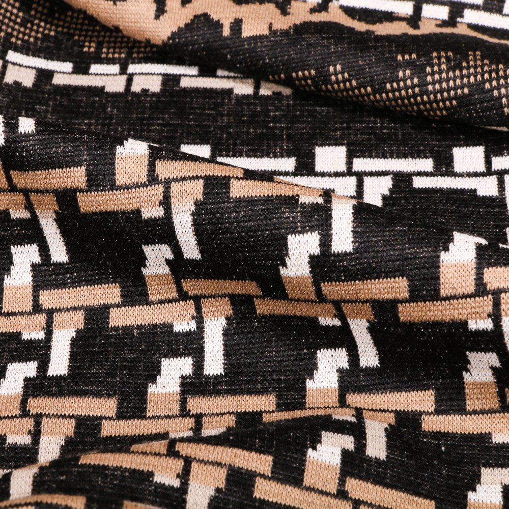 Tissu Gianni Maille Extensible Noir Tetris Beiges et blancs