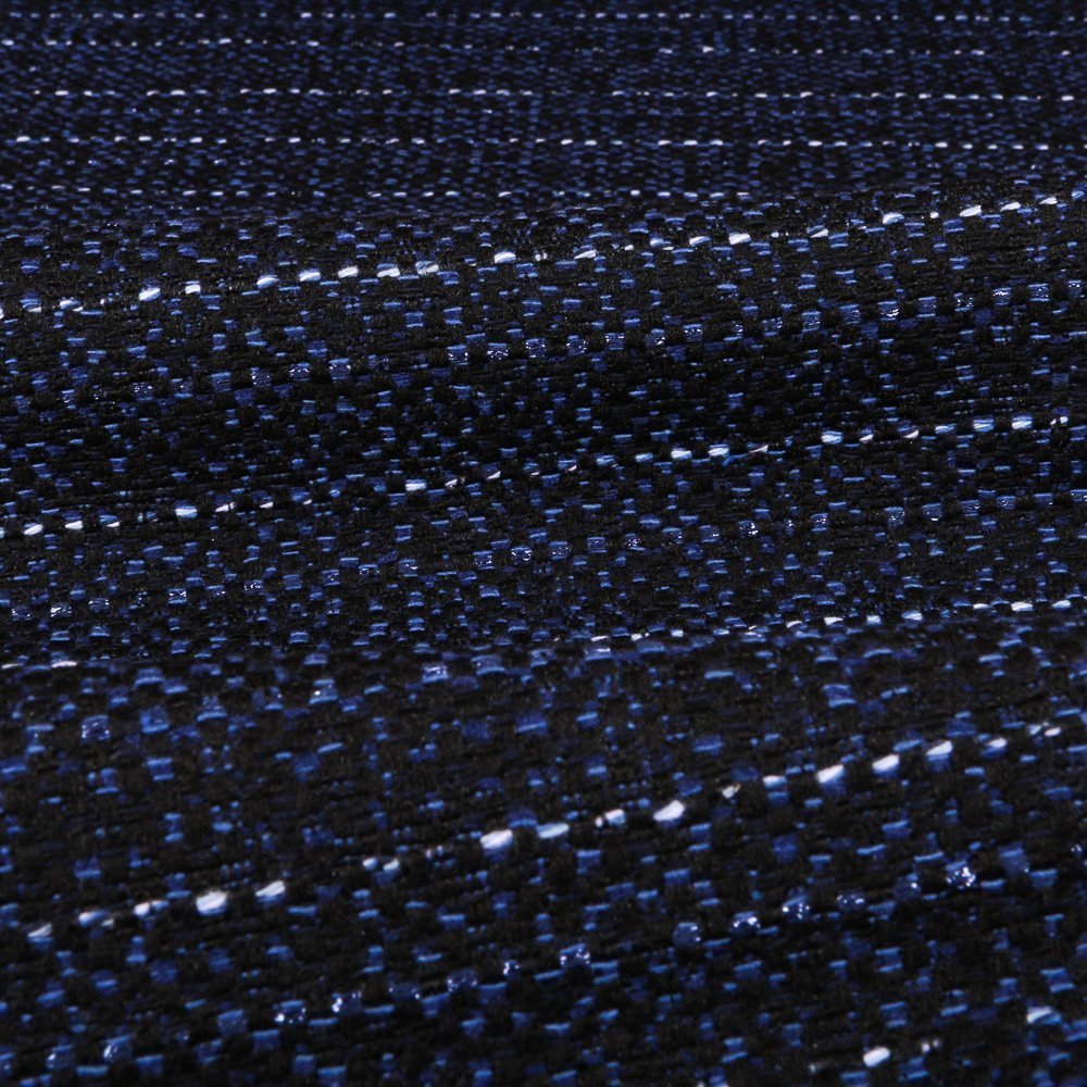 Tissu Gianni Jacquard Bleu et noir Lignes pointillées Blanches