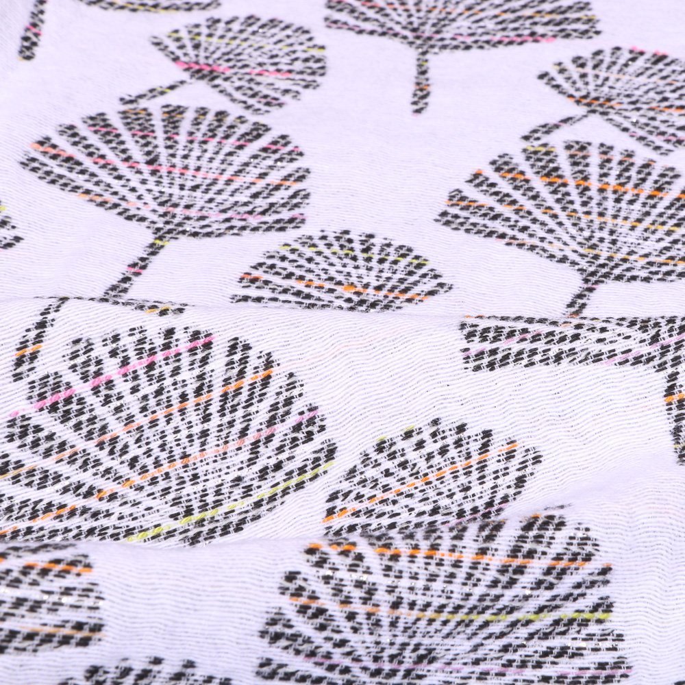 Tissu Gianni Jacquard Lurex Léger Blanc Feuilles avec traits Fuchsia et oranges