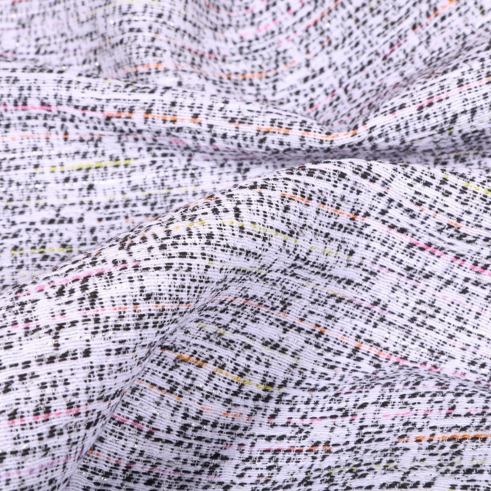 Tissu Gianni Jacquard Lurex Léger Blanc et noir Traits Fuchsia et oranges