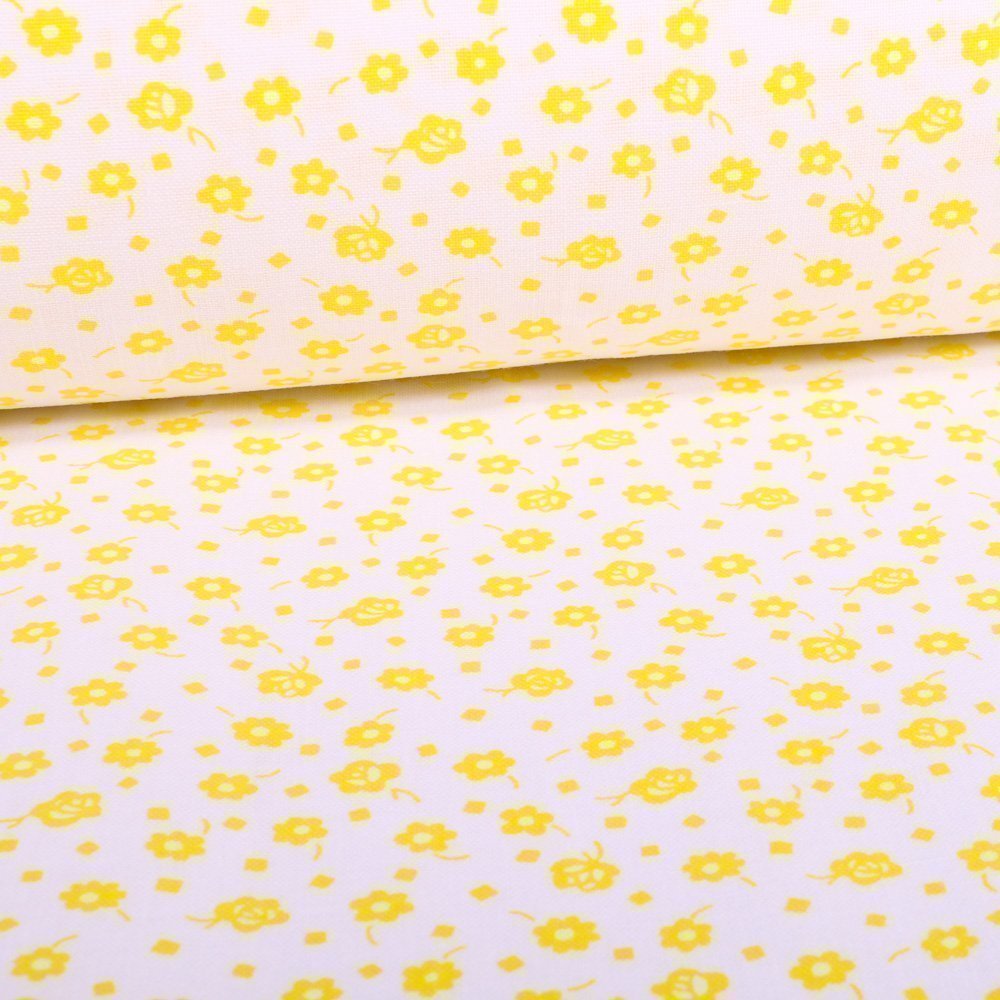Tissu Coton Imprimé Arty Blanc Fleurs Jaunes
