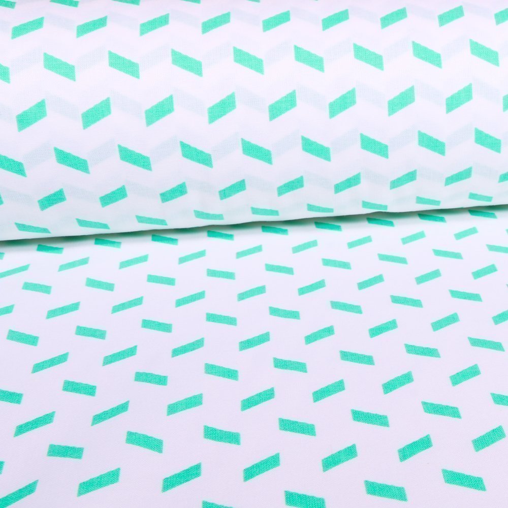 Tissu Coton Imprimé Arty Blanc Rectangles Emeraude