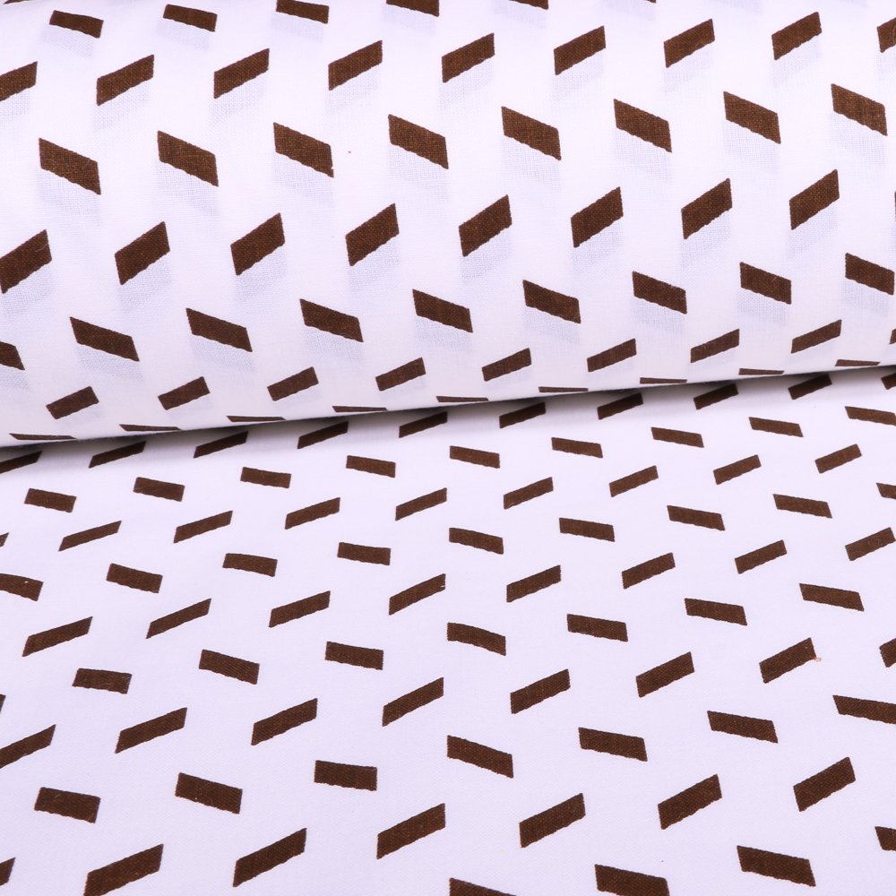 Tissu Coton Imprimé Arty Blanc Rectangles Marrons