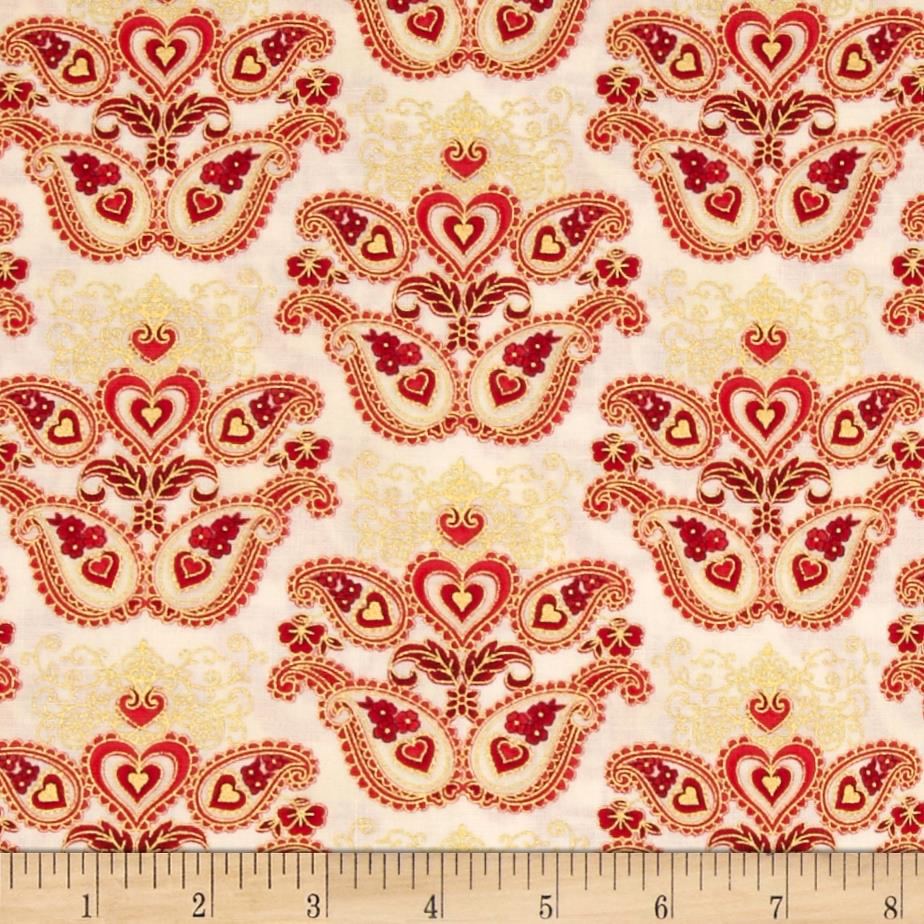 Tissu Robert Kaufman Sweetheart Metallics Paisley Medallion Ivory