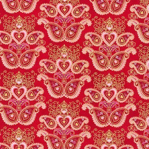 Tissu Robert Kaufman Sweetheart Metallics Paisley Medallion Sweet