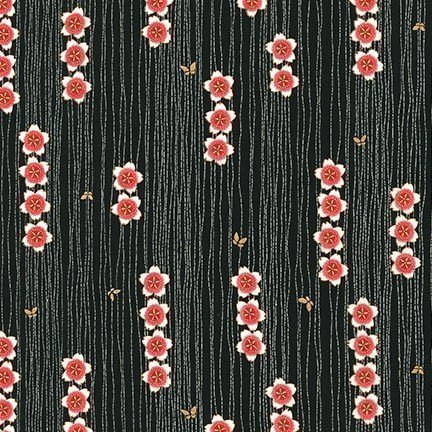 Tissu Robert Kaufman Satsuki Metallic Flower Stripe Blossom