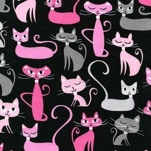 Tissu Robert Kaufman Whiskers & tails Cats Allover Black
