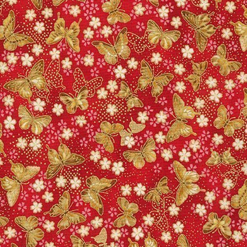 Tissu Robert Kaufman Akiko Rouge et or